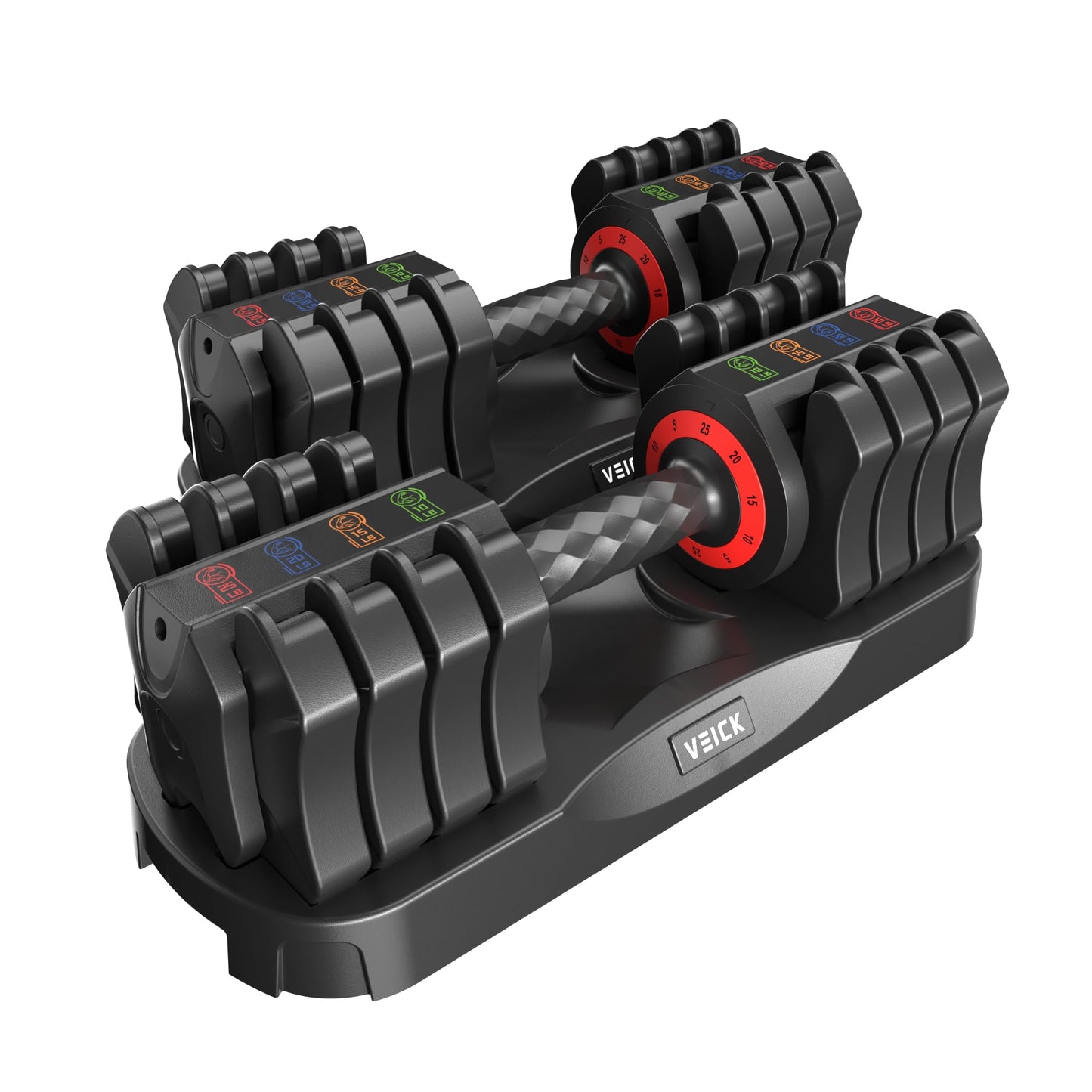 VEICK 25 lbs Pair Adjustable Dumbbell with Anti-Slip Turning Handle, Fast Adjust Weight for Men Women, Exercise Equipment with Tray for Home Gym Full Body Workout Fitness, Black