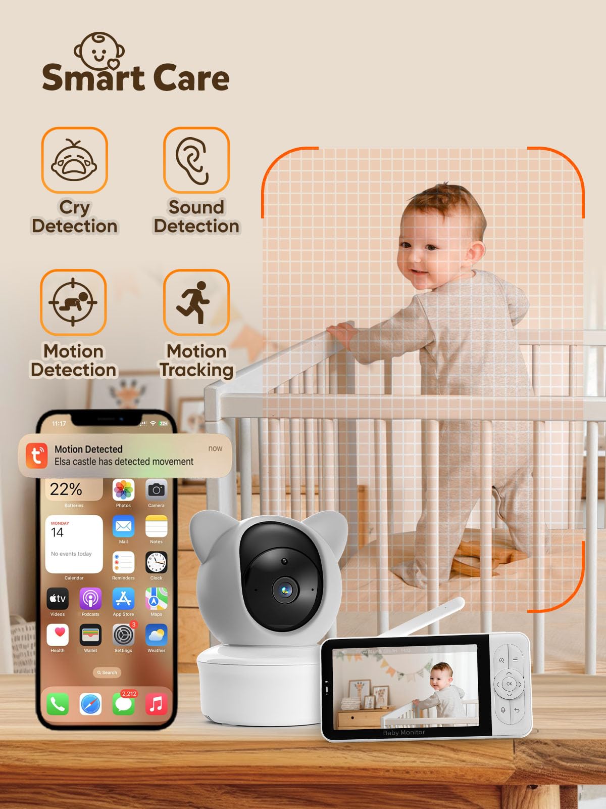 iFamily WiFi Baby Monitor with App – Smartphone Baby Monitor with 5" HD Monitor & 2K Camera, Night Vision, 2-Way Talk, Motion Tracking&Alerts, Temp Sensor, Lullabies,Secure WiFi Lock