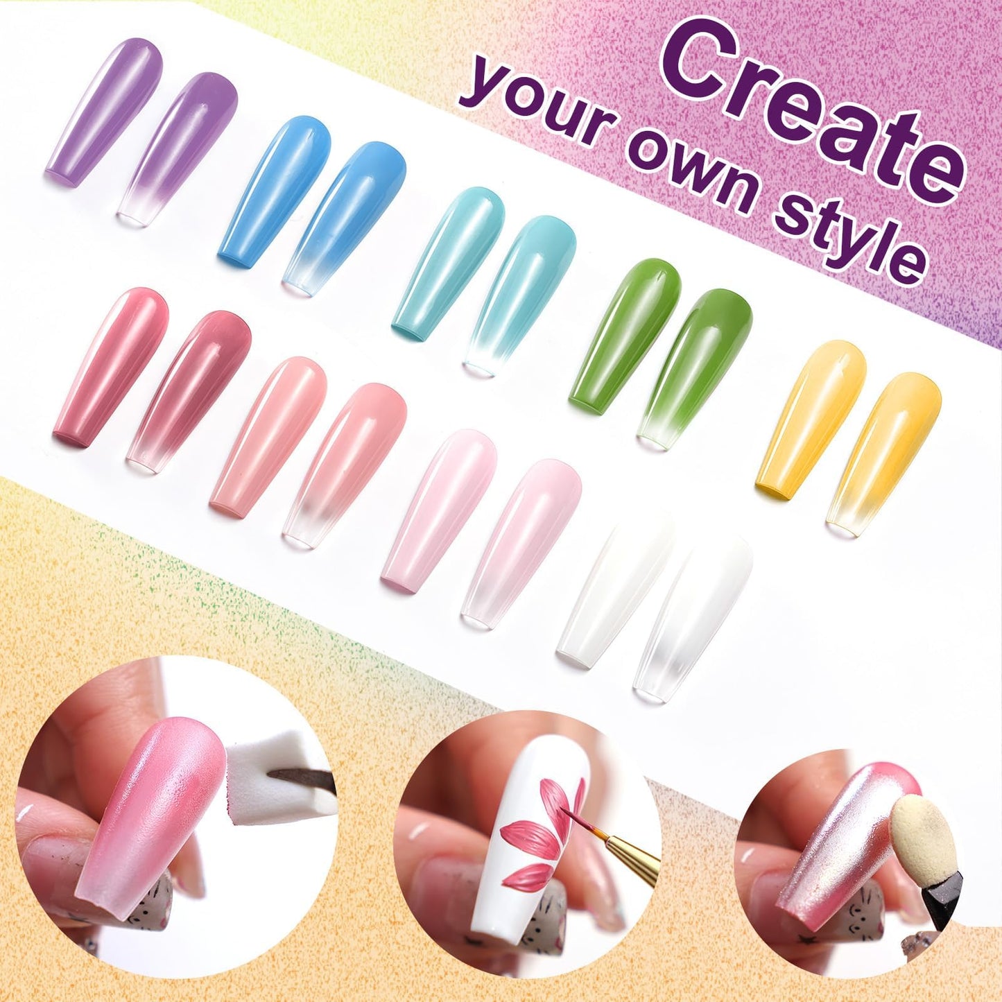 U-Shinein Gradient Painting Gel, 9 Bright Colors Ombre Gel Nail Polish Light Pink Blue Summer Kit Sponging for Pigment Pat Kit Aura Nails French Manicure Soak Off UV Bloom Summer Set