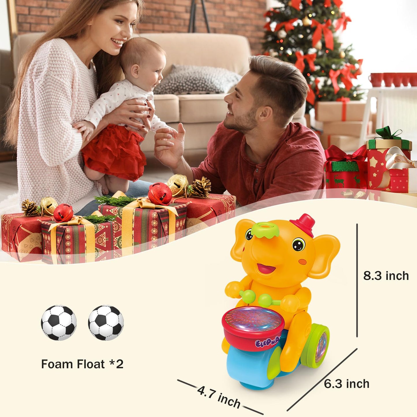ARHEQI Baby Elephant Musical Crawling Toy with Lights, Sounds, Blowing Ball, Infant Sensory Toys, Birthday Gifts for Kids Boy Girl 3 4 5 6 7 8 Years (Yellow)