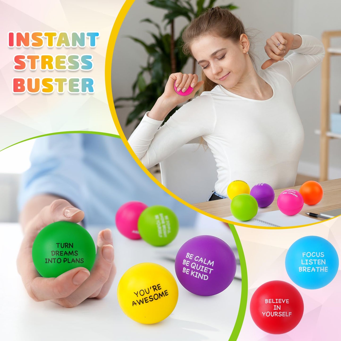 SHQDD Stress Balls for Adults, 100PCS Foam Stress Relief Toys for Kids & Adults, Bulk Squeeze Balls for Office Relief Employee Appreciation, Classroom Prizes, Student Gifts, Perfect Party Favors