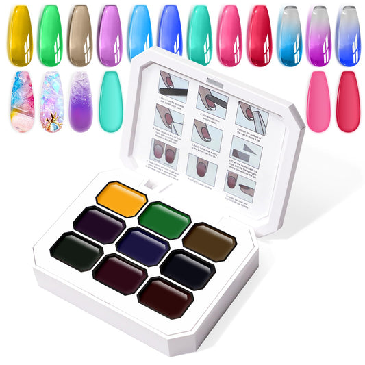 U-Shinein Gradient Painting Gel, 9 Colors Ombre Gel Nail Polish Glazed Colors for Pigment Pat Aura Nails French Manicure Soak Off UV Long-lasting High-glossy Home Nail Salon Dopamine Fructose