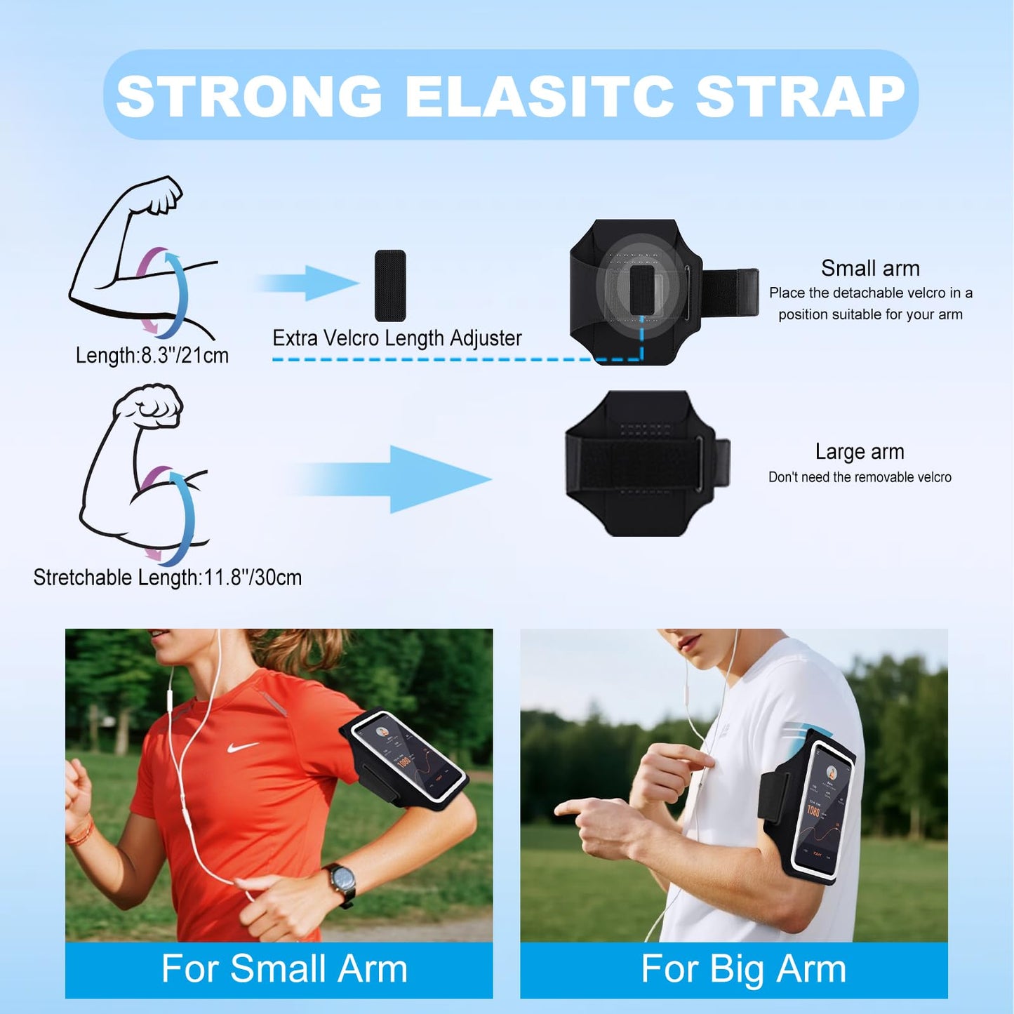 Running Armband with Earphone Pouch & Card Slot, Running Phone Holder for iPhone 17 16 15 14 Pro Max Plus Galaxy S25 S24 S23 Ultra, Up to 6.8" Phones"