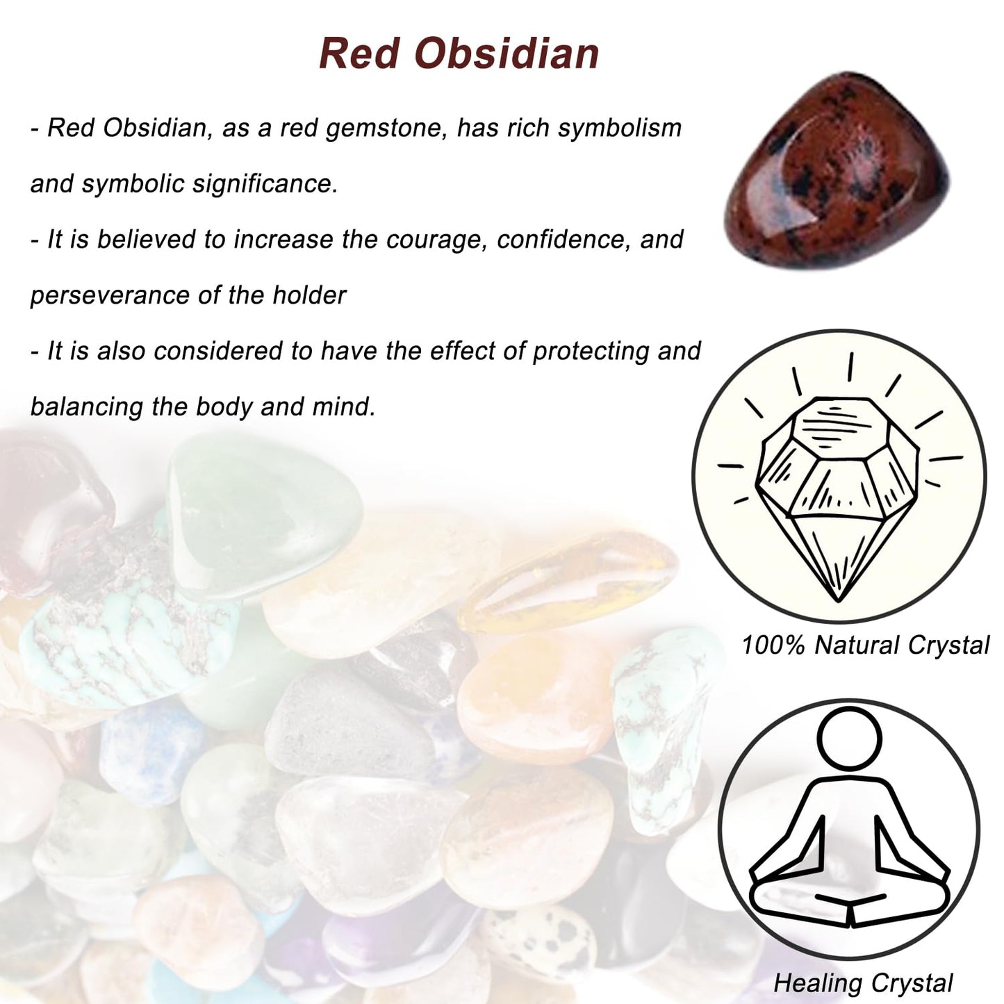 Erliway Red Obsidian Healing Crystal Stones, 1.25-2.0" Large Reiki Healing Gemstones Natural Tumbled Polished Stones for Energy Witchcraft Therapy Meditation