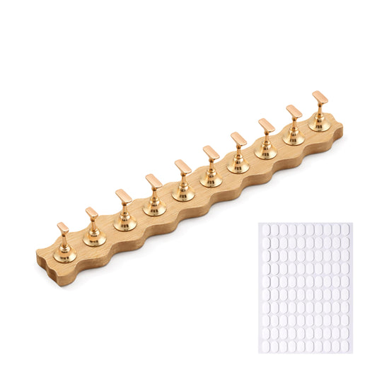 Sun&Beam Nails Nail Tip Stand Set of 10 Magnetic Wooden Base Holders Practice Display Stand for Press-On Nails Nail Art Tool Kit with 100 Adhesive Tabs (Long Wave Base)
