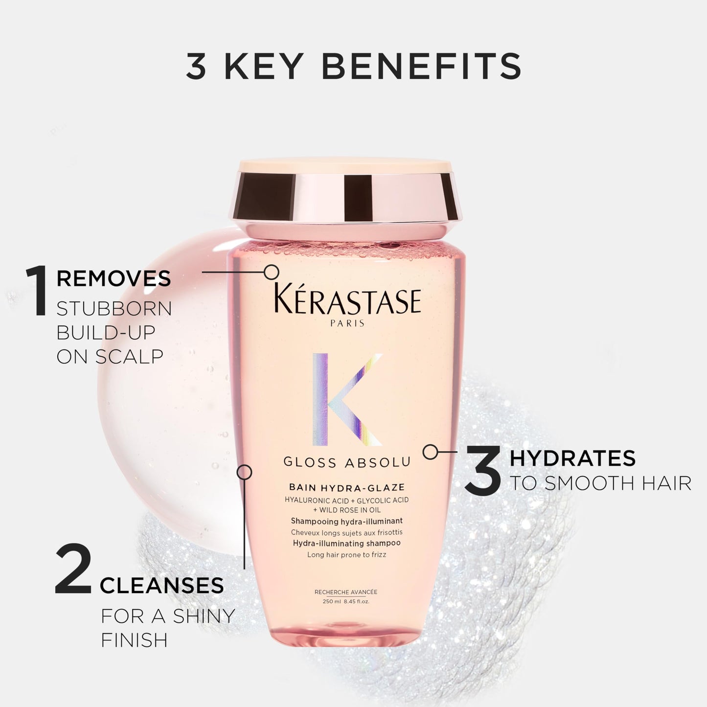 Kerastase Gloss Absolu High-Shine Anti-Frizz Shampoo - Cleanses & Reveals Ultimate Shine, for Glossy & Bouncy Hair, 8.45 Fl Oz