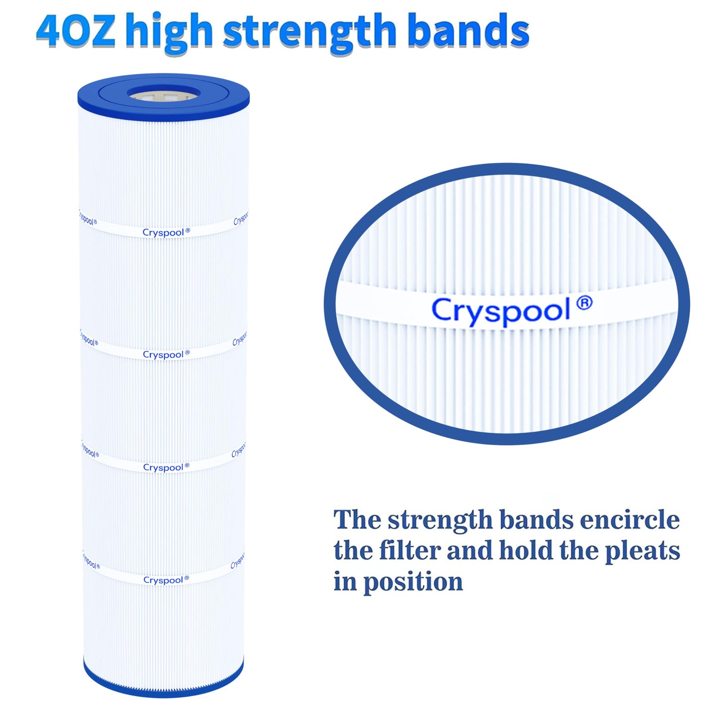 Cryspool® 07077 Filter Compatible with CCP420, Clean and Clear Plus 420, PCC105-PAK4, R173576, 570-0425-07, C-7471, 178584, 817-0106, FC-6470, 4×105 Sq. Ft Pool Filter Cartridges, 4 Pack