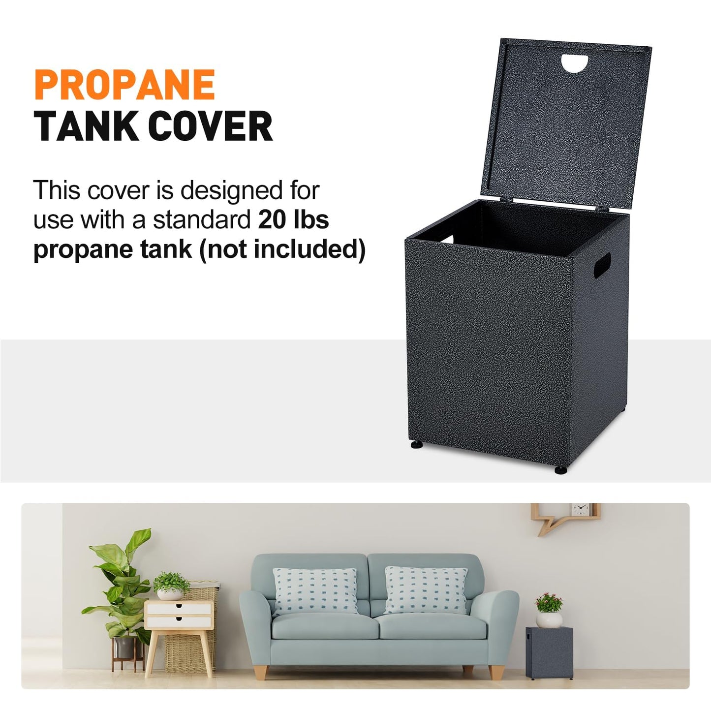 GarveeLife 48 in Outdoor Fire Table, 48 in Rectangle Propane Gas Fire Pit Table, 50,000 BTU Modern Firepit with 16 in Tank Cover Side Table, Wind Guard, Fire Glass, Rain Cover