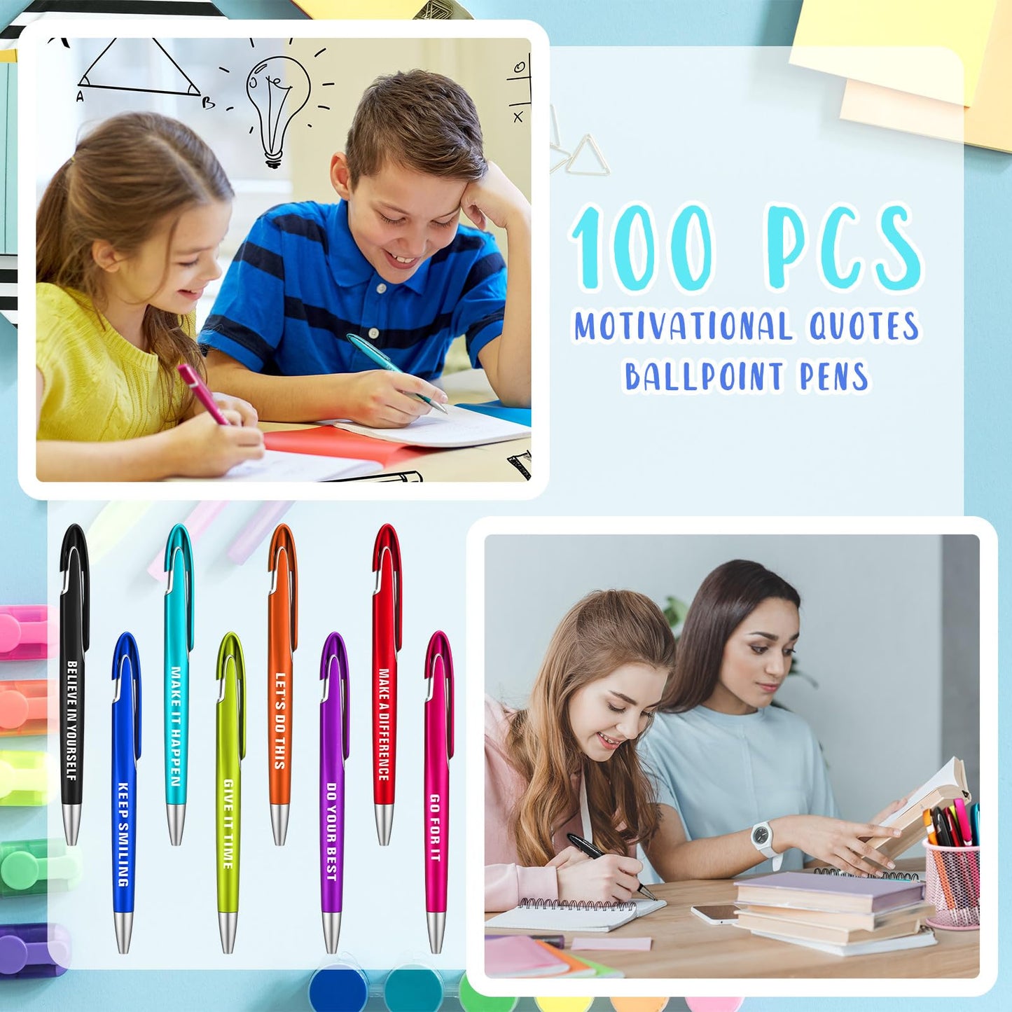 Lincia 100 Pcs Inspirational Ballpoint Pens Bulk with Inspirational Quotes Retractable Medium Point Affirmation Pens with Black Ink Thank You Gifts for Back to School, Nurse, Teacher