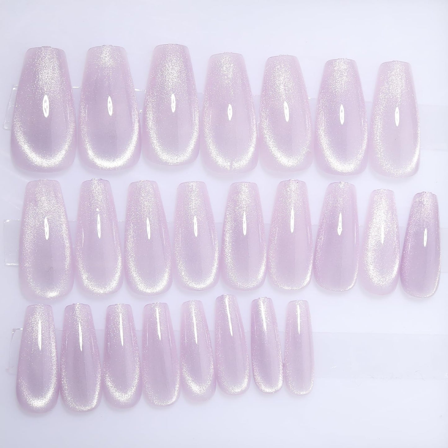 KKUUOO Handmade Press on Nails Light Purple Fake Nails Long Coffin False Nails with Gradient & Glitter Design Full Cover Glossy Acrylic Nail Stick on Nail for Women and Girls 24Pcs