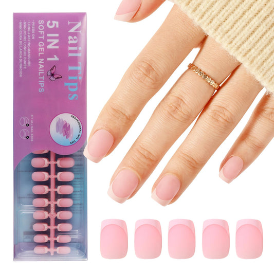 Jellyqueen French Gel Press on Fake Nail Tips, 150Pcs Short Square Nail Tips, Multicolor Pink Soft Gel Tips Press on Nails Fake Nails for Nail Art DIY 15 Sizes (A18-02-05)