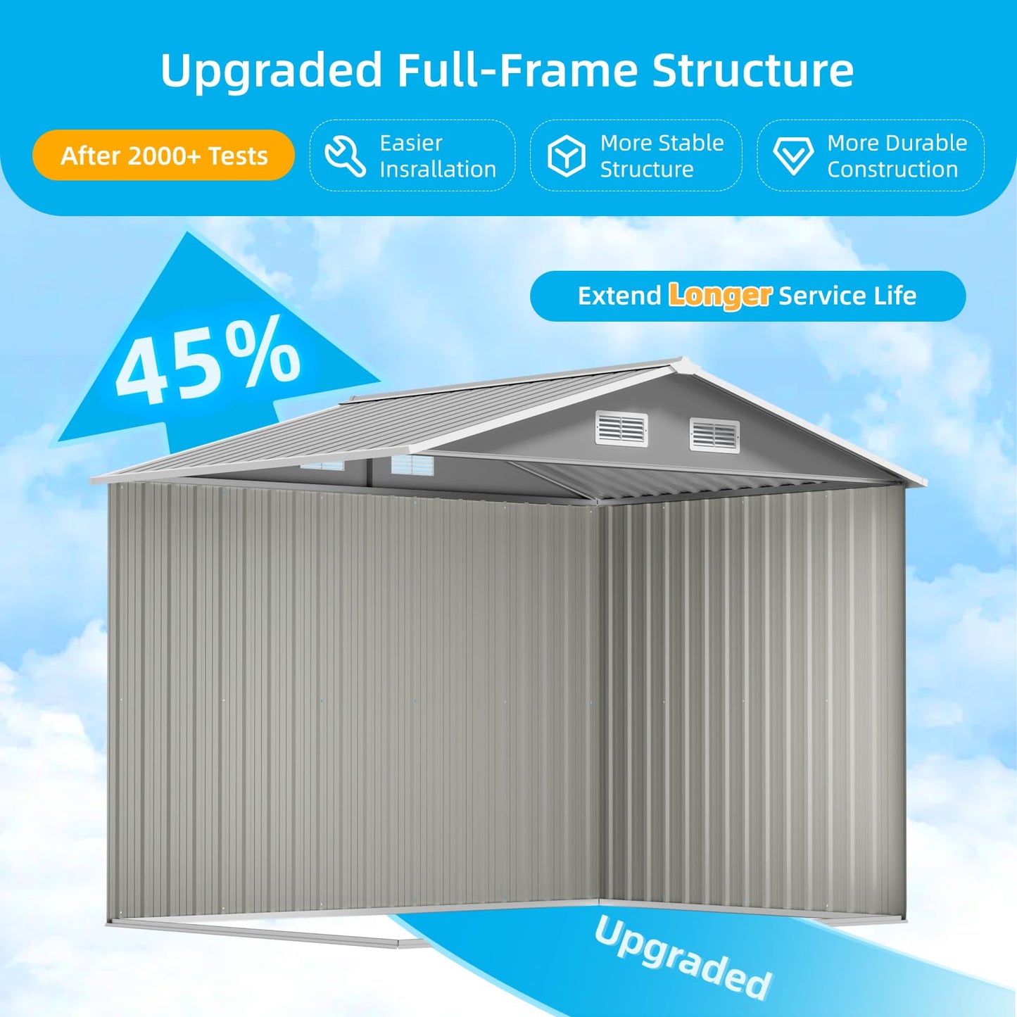 TABU 8x6 FT Outdoor Storage Shed with Window&Lockable Doors, Utility Waterproof Tool Shed with Air Vents for Backyard, Patio and Garden, Grey