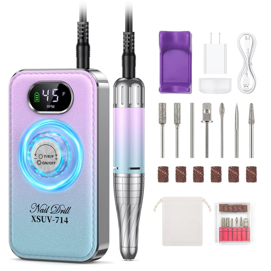 Electric Nail Drill Professional 45000RPM,Portable Drill Nails Machine with LED Display for Salon and Home Use,Rechargeable Electric Nail File Kit for Manicure Pedicure Polishing Acrylic
