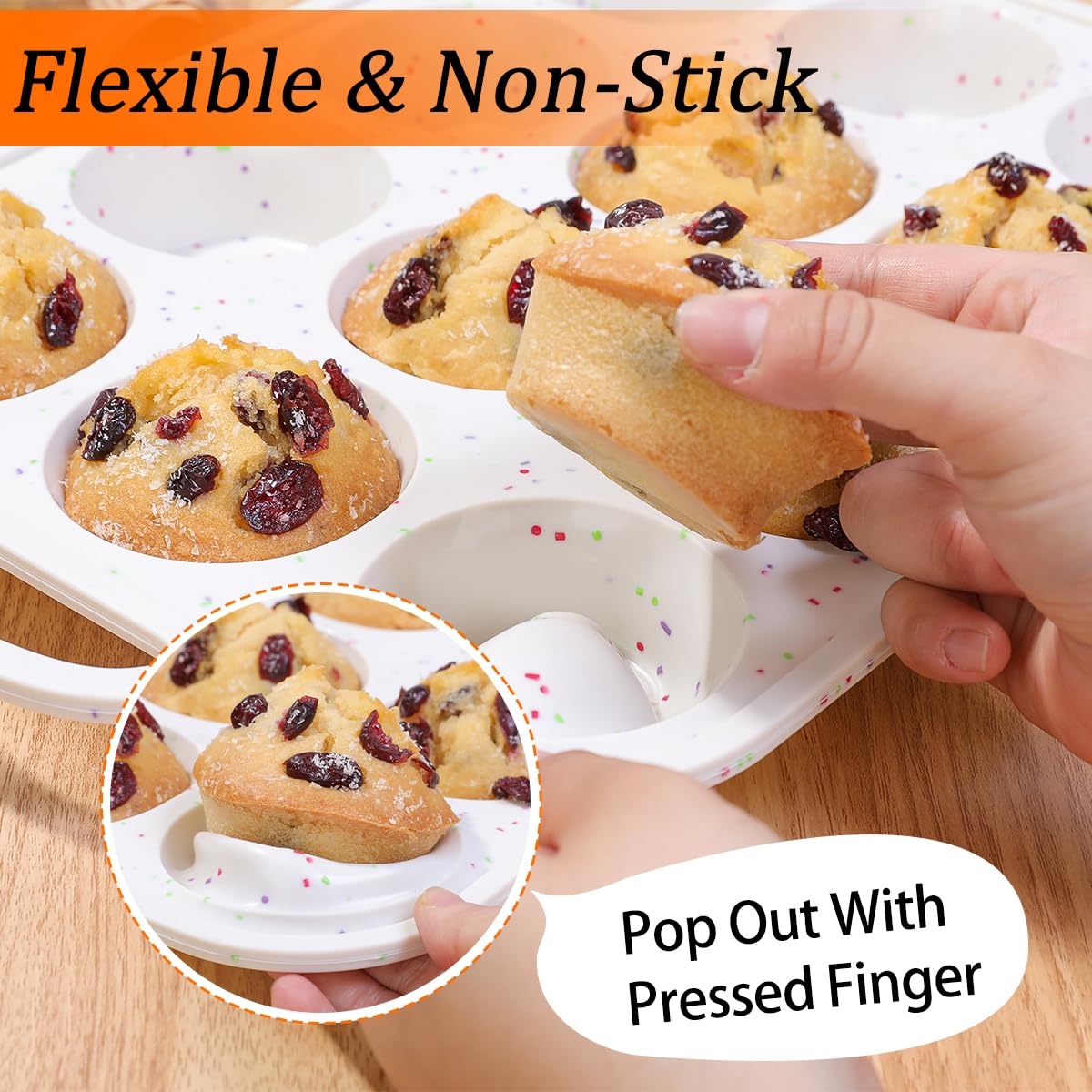 Silicone Muffin Pan, with Metal Reinforced Frame 2.8 Inch Regular Size Silicone Cupcake Pan Nonstick 12 Cups for Baking Homemade Muffins, Cupcakes, Egg Bites 2 Pack Dishwasher Safe BPA Free