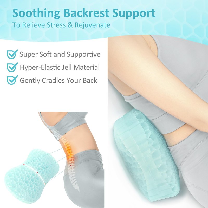 Sunlit Bath Jello Gel Bath Pillows, Lumbar Pillow for Bathtub, Back Support Pillow, Gel Pillow with Non-Slip Suction Cups for Lumbar, Back Rest Support, Fits Curved or Straight Back Tubs, Ice Blue