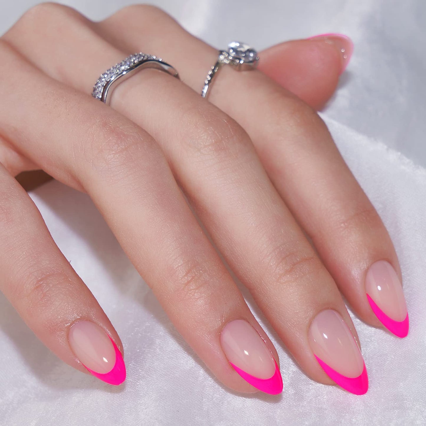 BTArtbox French Tip Press On Nails - Almond Stick On Nails for Women, Glue On Nails with Nail Glue - Berry French & White French