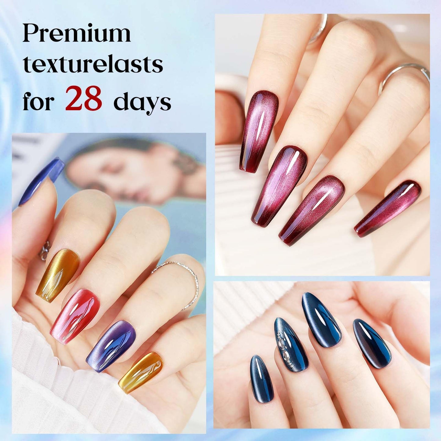MIZHSE Cat Eye Gel Nail Polish Set, Fall Winter 6 Colors Moonlight Ceramic Magnetic Gel Nail Polish with Magnet Stick, Trendy Glassy Salon Gel Polish Kit Gift Set DIY at Home