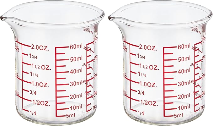 High Borosilicate Glass Measuring Cup-V-Shaped Spoutï¼Glass Measuring Beaker for Kitchen or Restaurant, Easy to Read, 60 ML (2 Oz)-Pack of 2