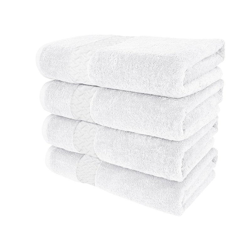 Unity Welt 100% Cotton Hand & Face Towels - Pack of 4, Size 28 x16 inch (70x40 cm), 600 GSM, Soft, Absorbent & Multipurpose for Gym, Spa, or Everyday Use (White)