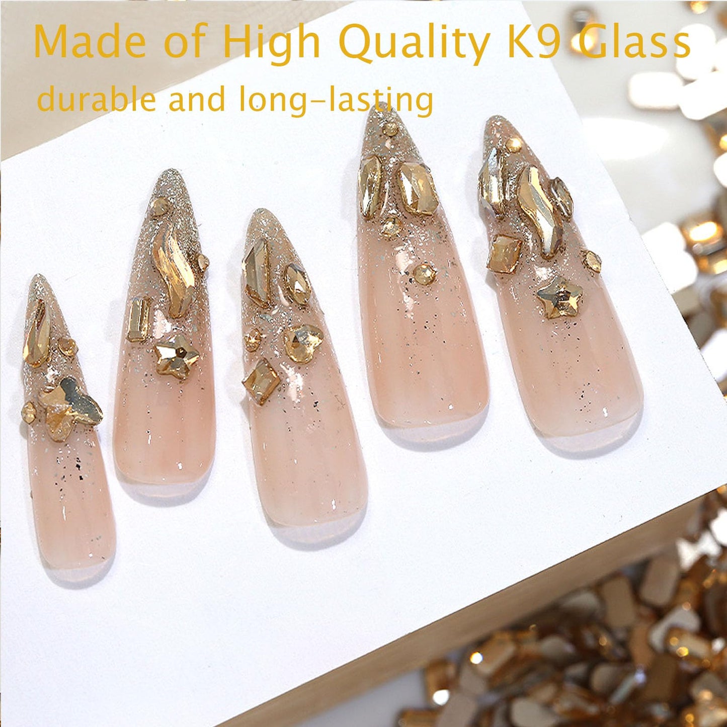 Kaipheiquan Champagne Nail Rhinestones Kit, 18 Types of 900 Special-Shaped Nail Diamonds + 3200 Flat-Bottomed Nail Rhinestones, 3D Nail Crystals DIY Crafts Gemstones for Nail