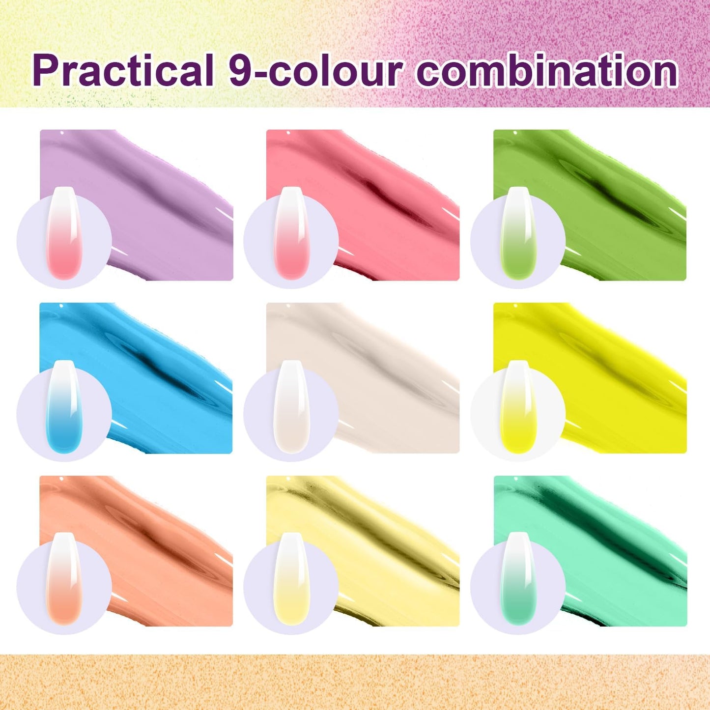U-Shinein Gradient Painting Gel,9 Bright Spring Summer Colors Ombre 3D Sculpture Gel Painting Effect for Pigment Pat French Manicure Soak of UV Home Salon Easter Eggs Set