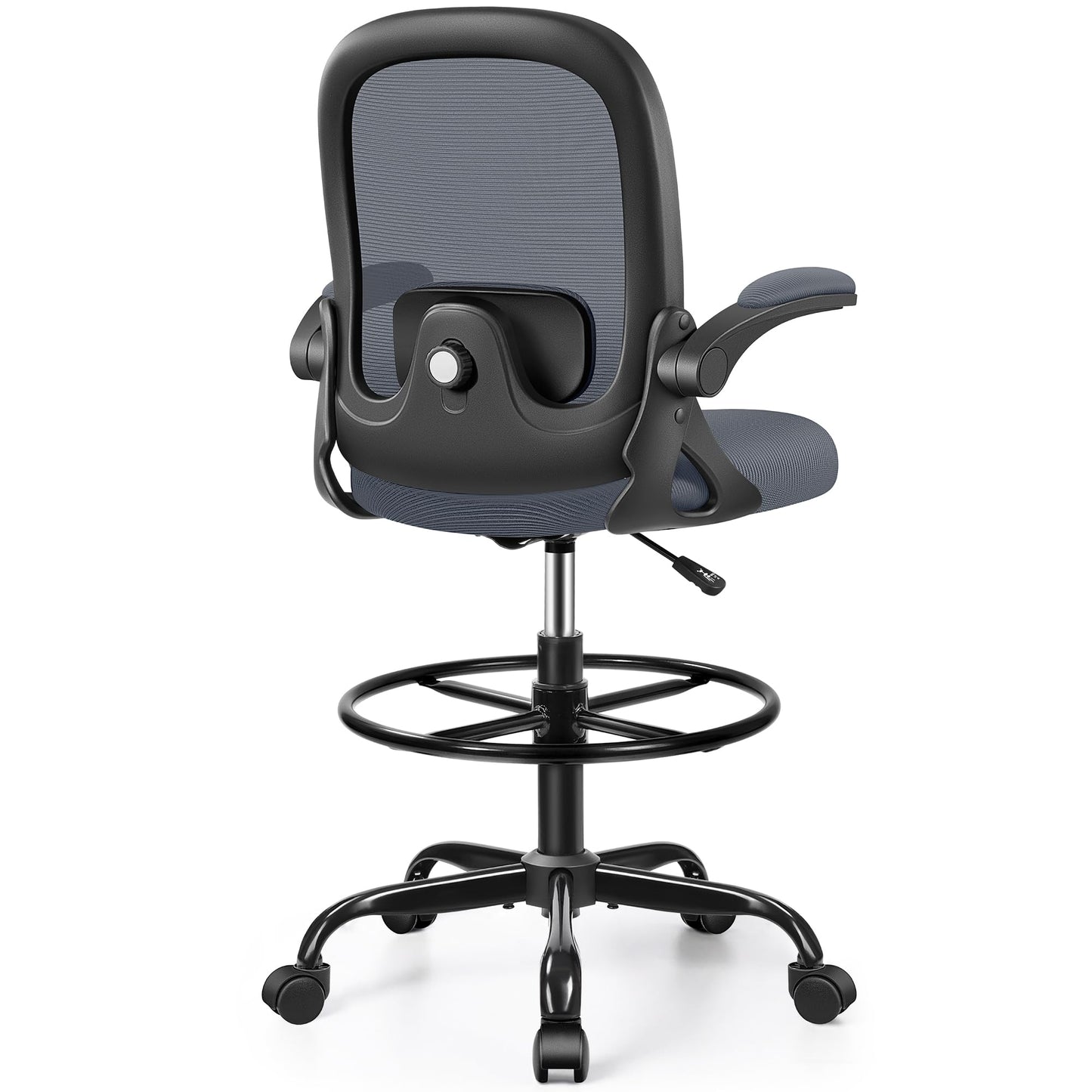 Primy Home Office Drafting Chair - Tall Desk Chair with Flip-up Armrests 3D Lumbar Support, Comfort Drafting Chair with Footrest for Standing Desk, High Chair for Bar Study Work