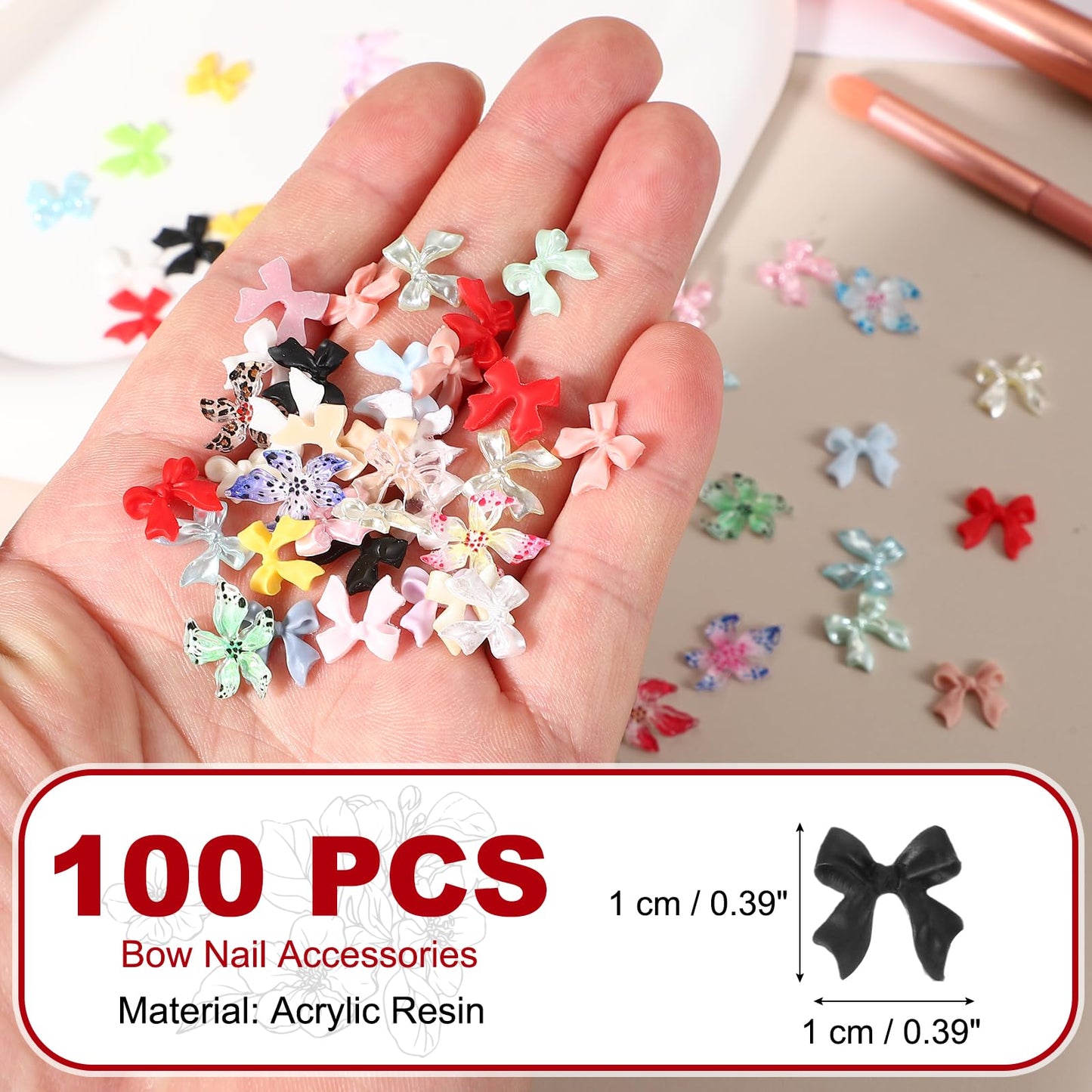 YELARXI Nail Bows, 3D Flowers for Nails Acrylic Resin Bows Art Accessories - Fitting for (DIY Manicure - Tips Decoration - Women and Girls) 100 Pcs & Black