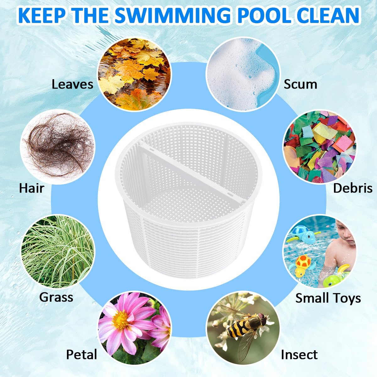 MREEGS SPX1082CA 7" Pool Skimmer Basket Replacement Parts for Hayward and Aladdin B-152 Skimmer Models, SP1082 SP1083 SP1084 1085 1086 SP1075 1075T 1076 1077 Skimmers Basket - White