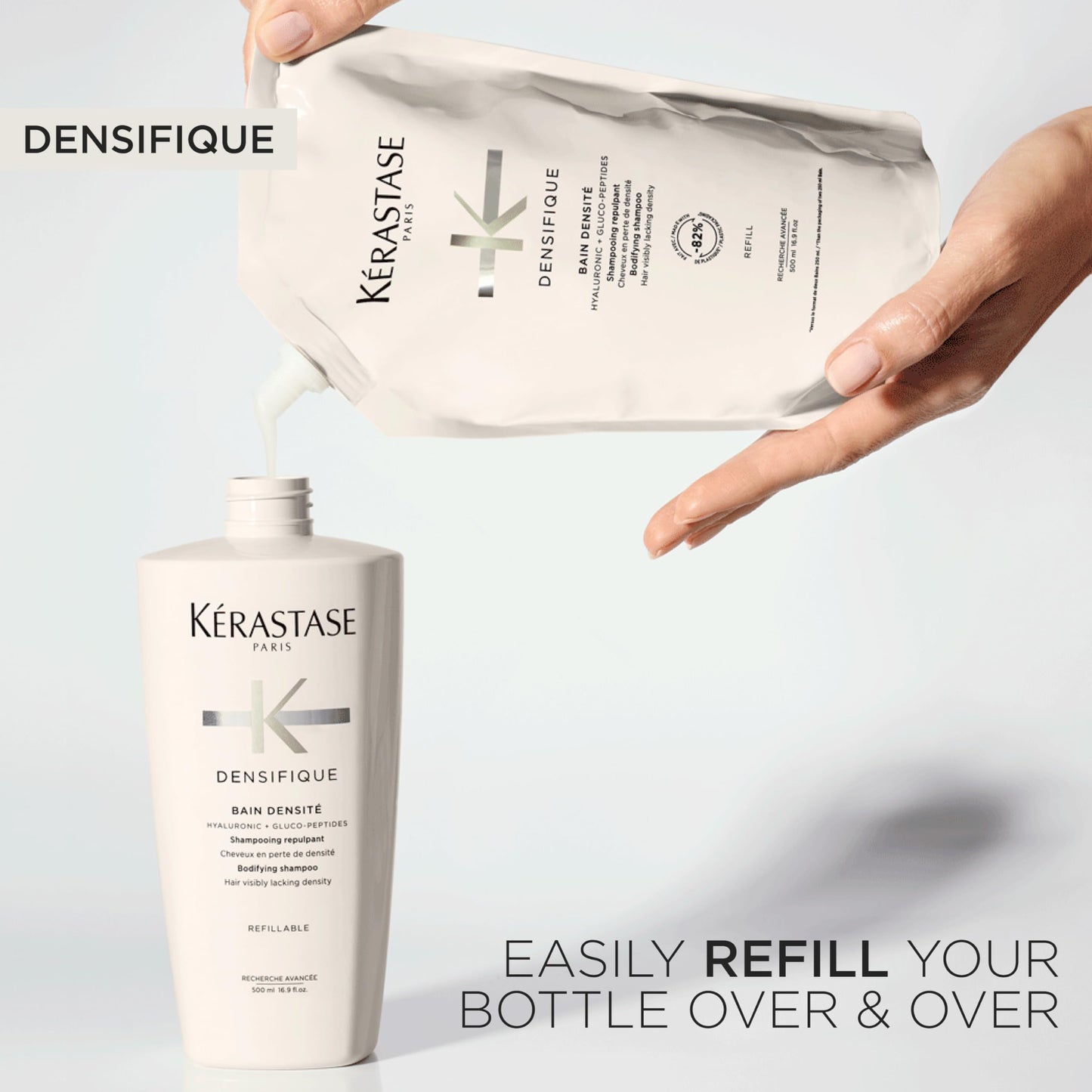 Kerastase Densifique Densité Shampoo - Thickening & Strengthening For Fine & Thinning Hair, Removes Build-Up & Adds Shine With Hyaluronic Acid, 16.9 Fl Oz (Refill)