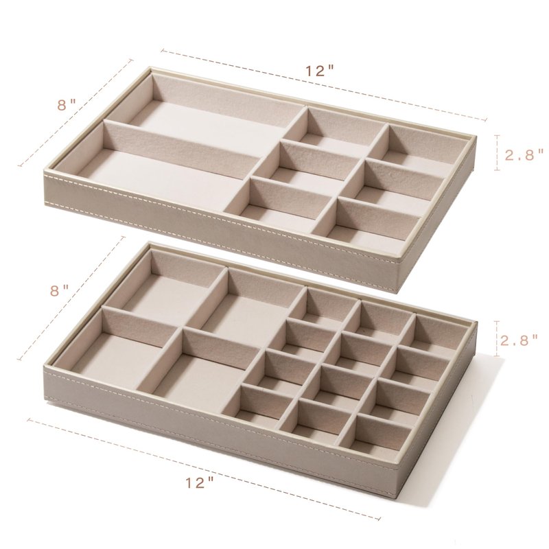 BINO | Jewelry Tray 2-Pack(Champagne) Stackable Jewelry Organizer Display | Accesories Holder and Display, Velvet Accent | Jewelry Display Case | Counter Showcase | Ring, Necklace, Bracelet, Earrings