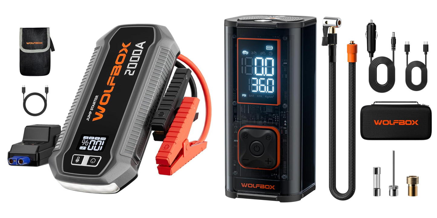 WOLFBOX 45L/min Heavy Duty Tire Inflator & 2000A Jump Starter