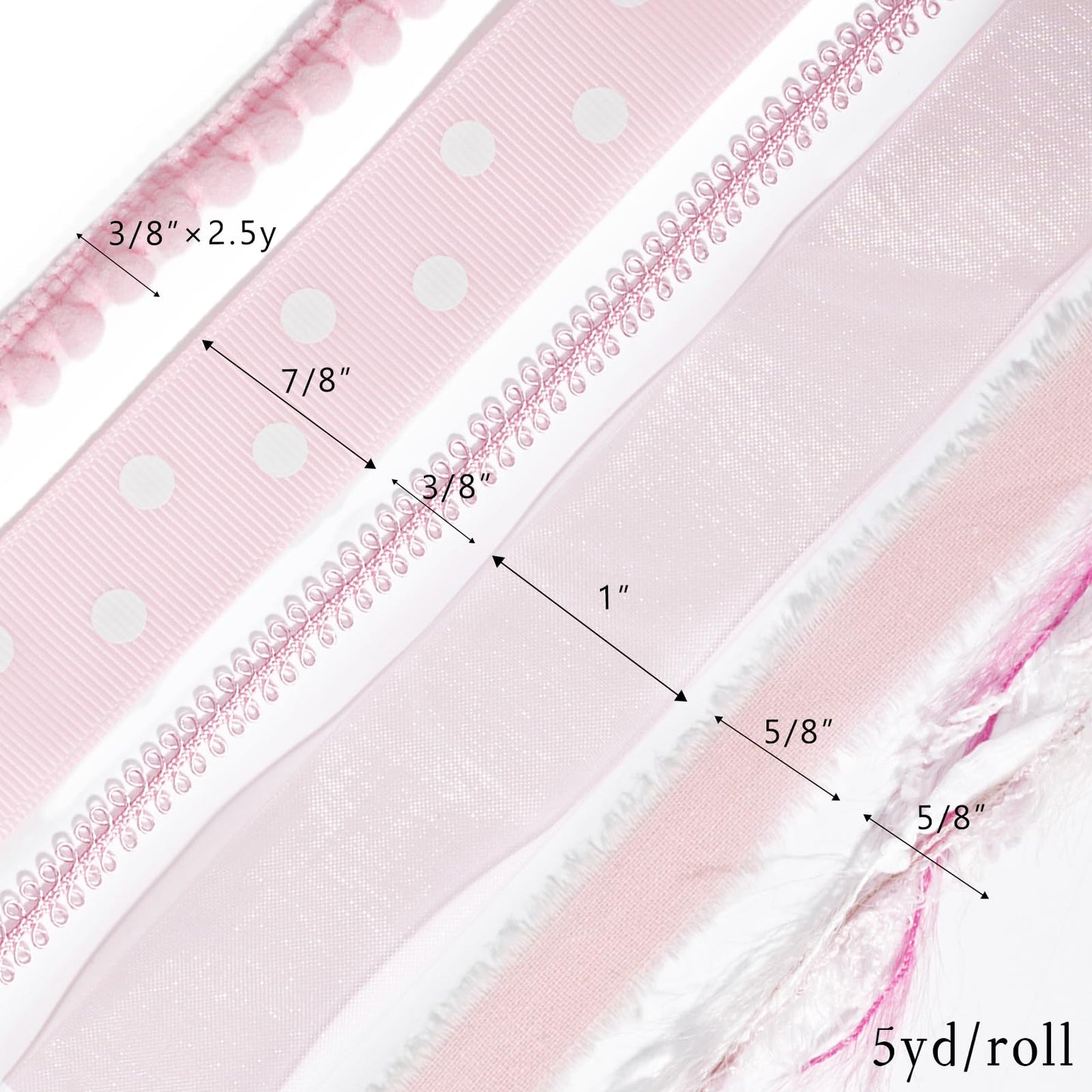 LaRibbons Pink Ribbons for Crafts 6 Rolls 27.5 Yards Total Thin Pink Ribbon for Baby Shower Sewing Gift Wrapping Clothing Trim Party and Home Decor