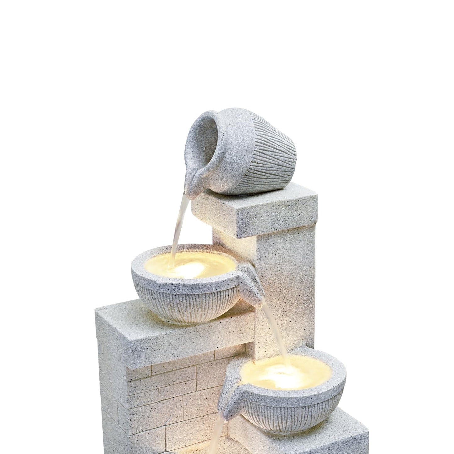 42.52" Outdoor Garden Water Fountain with Lights 4 Tiers Cascading Large Waterfall Floor Standing Fountain for Patio, Backyard, Deck, Porch and Home Art Decor