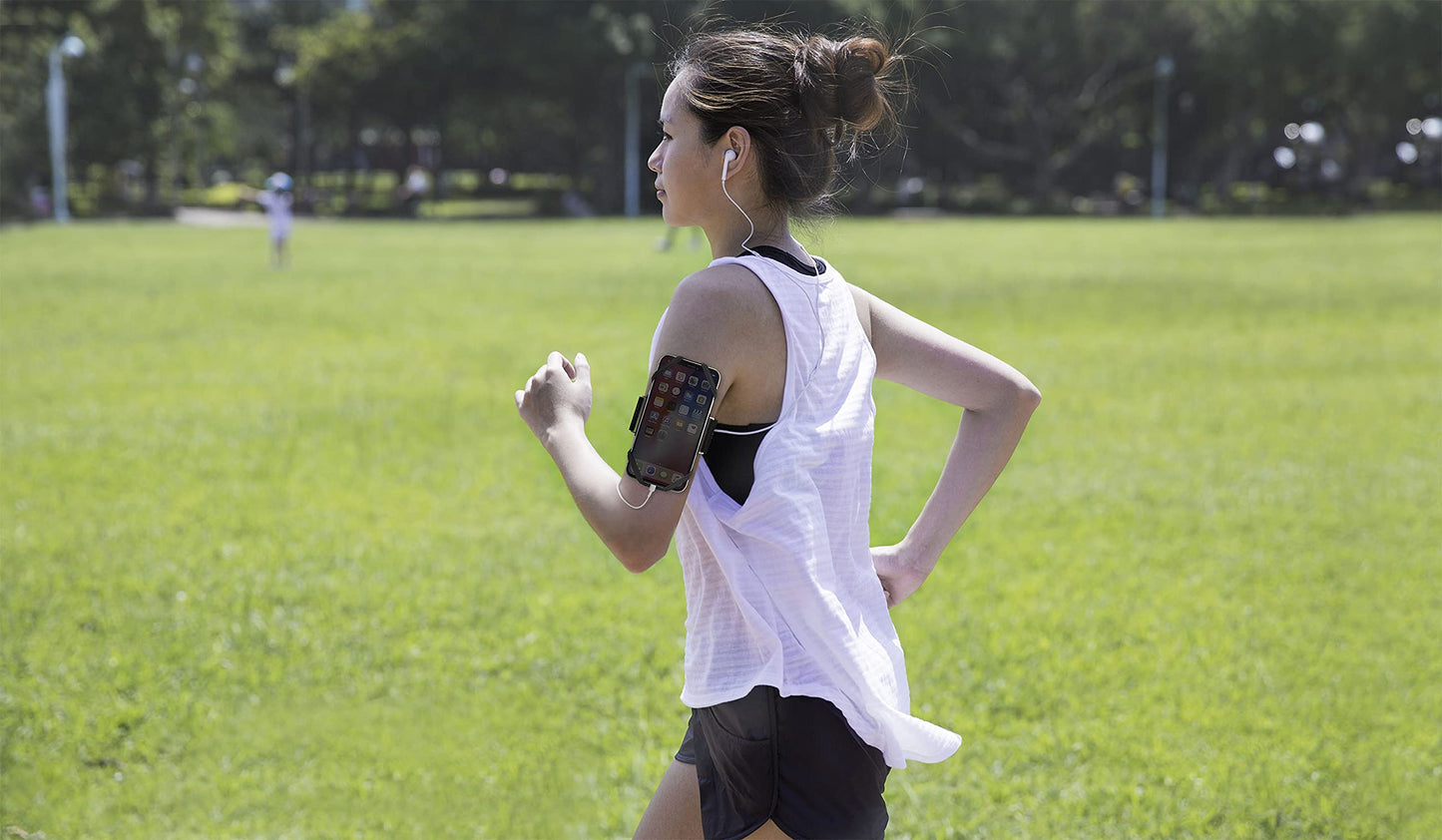 BONE Run Tie, Running Armband Phone Holder, Skin-Friendly & Washable Silicone Sport Armband, Universal Workout Phone Carrier Compatible with 4"-6.7"" Smartphones (Black - Size L/Arm Size 9.8-15.7"")"
