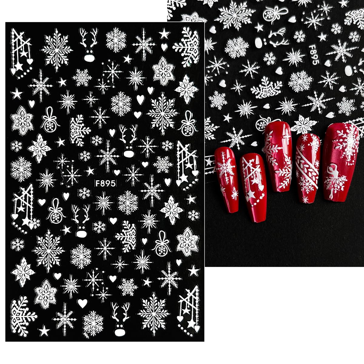10 Sheets Christmas Nail Art Stickers Snowflake Nail Stickers White Nail Decals Winter Self Adhesive Nail Art Supplies for Women Girls DIY Manicure Nail Art Decorations