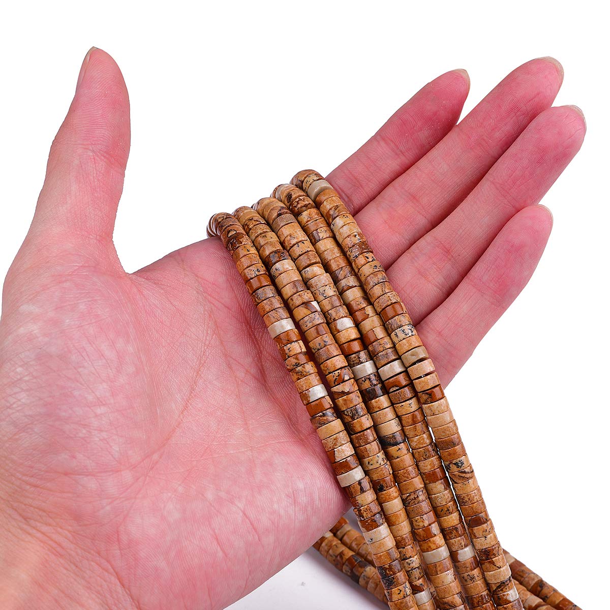 BEADIA Natural Brown Picture Jasper Spacer Beads Caps Loose Semi Gemstone for Beading Jewelry Making 6mmx3mm 38cm
