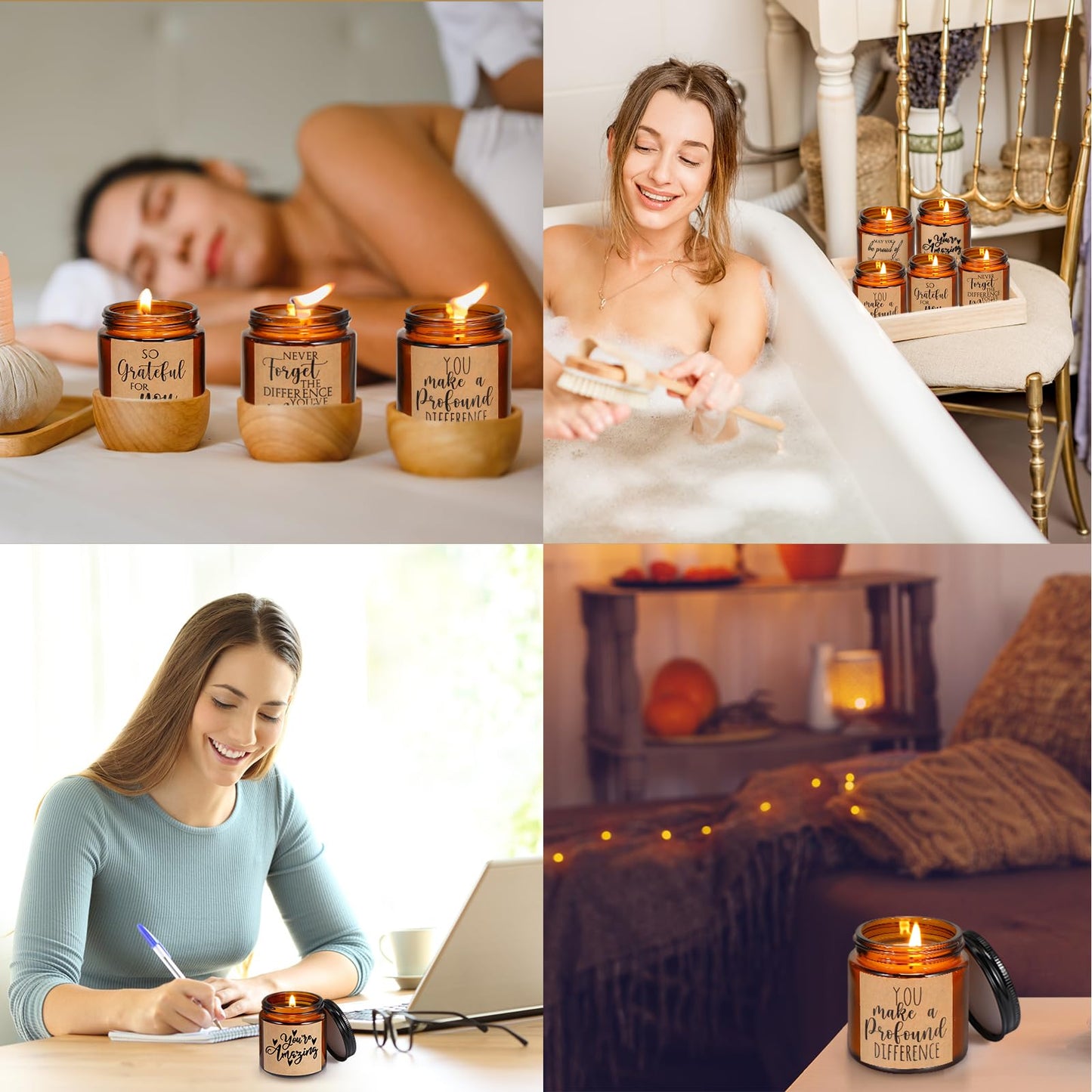 Roowest 10 Jars Candles 3.5 oz Employee Appreciation Gifts Bulk Soy Wax Jar Inspirational Candle Thank You Gift for Coworkers Women Social Worker Volunteer Teacher Nurse(Amber,Pretty,Lovely)
