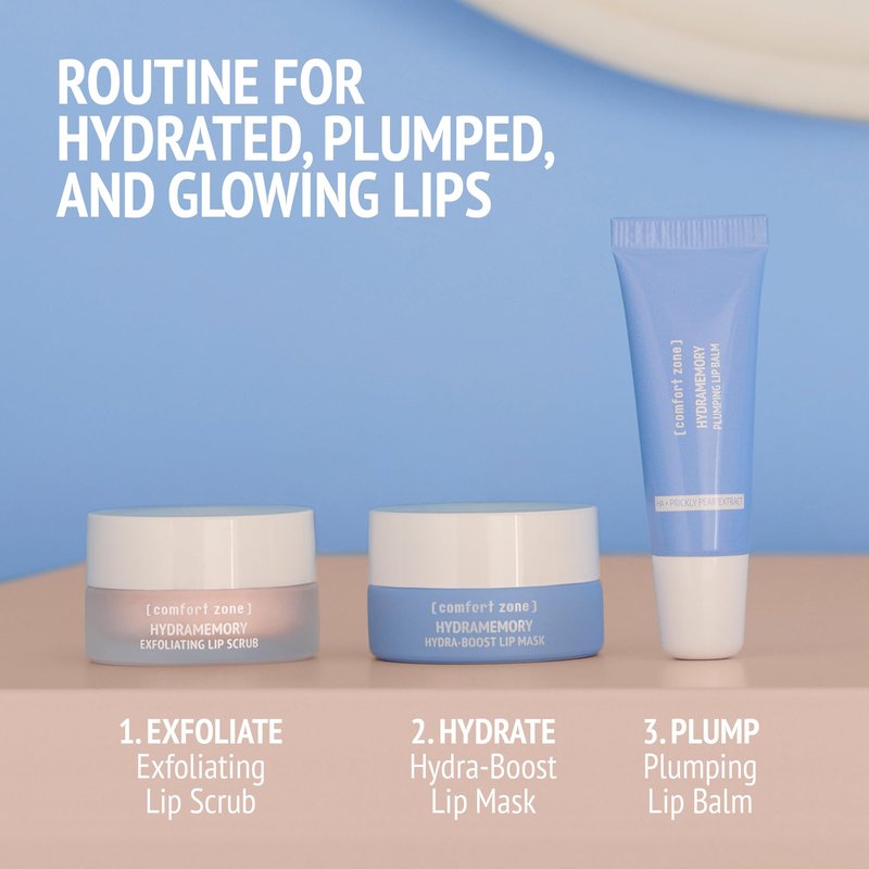 [ comfort zone ] Hydramemory Plumping Lip Balm, Glossy Finish, Non Sticky, Improves Appearance, Volumizing Treatment, Hydrates, Vegan, Prickly Pear, Hyaluronic Acid, Daily Care Routine, 0.34 Fl Oz