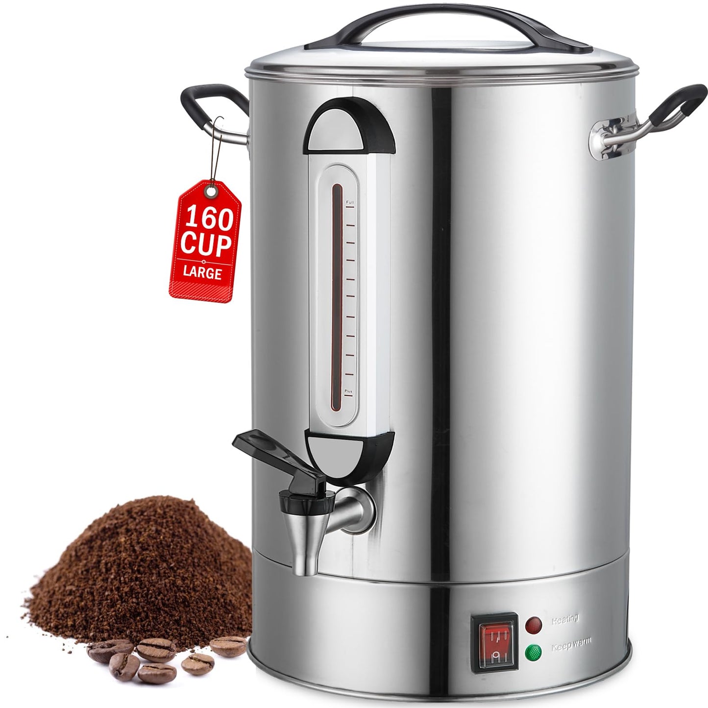 Commercial Coffee Urn 24L 160Cup Stainless Steel Quick Brew Hot Dispenser for Catering, Commercial Grade Large Capacity Coffee Maker For Meeting Rooms, Church, School, Stainless Steel