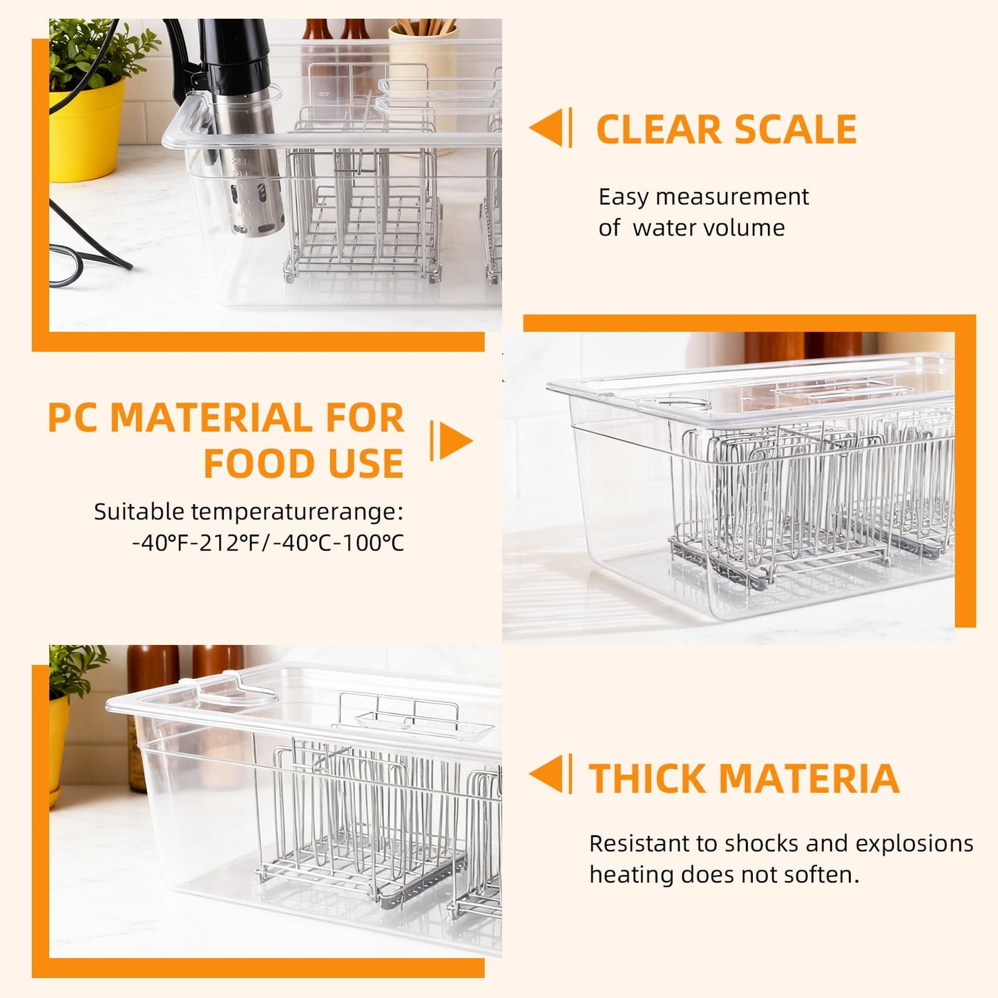 WELKOR Sous Vide Container 26 Quart with Lid & 2 Racks, Large Precision Cooker Water Bath Tank, Food-Grade PC Material, Heat Resistant (-40°F to 212°F) for Anova, Joule, Instant Pot
