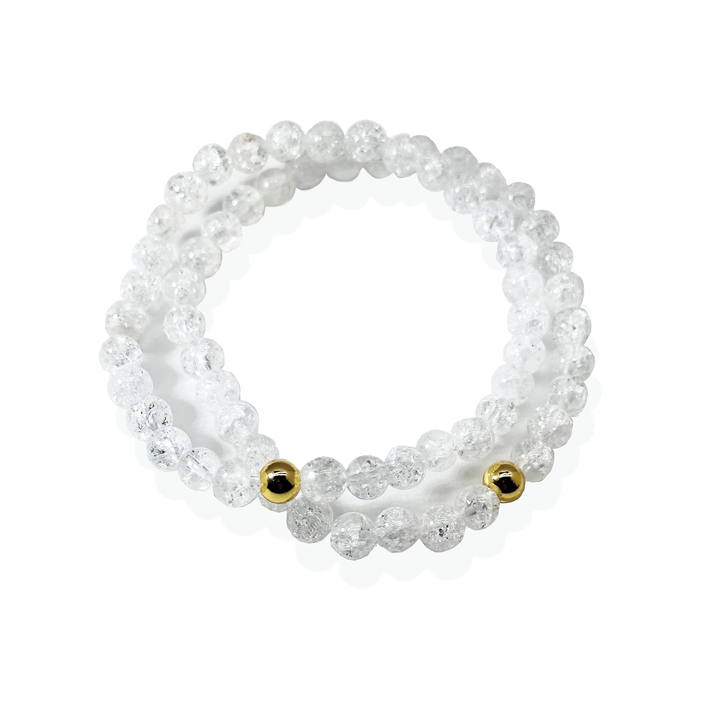 Joyfulmuze Sisters Stretch Bracelets, Burst Clear Quartz Crystal, Chakra Healing Energy, White Natural Stone, Handmade Jewelry Gift for Women, 6.5-7” wrist, 2pc