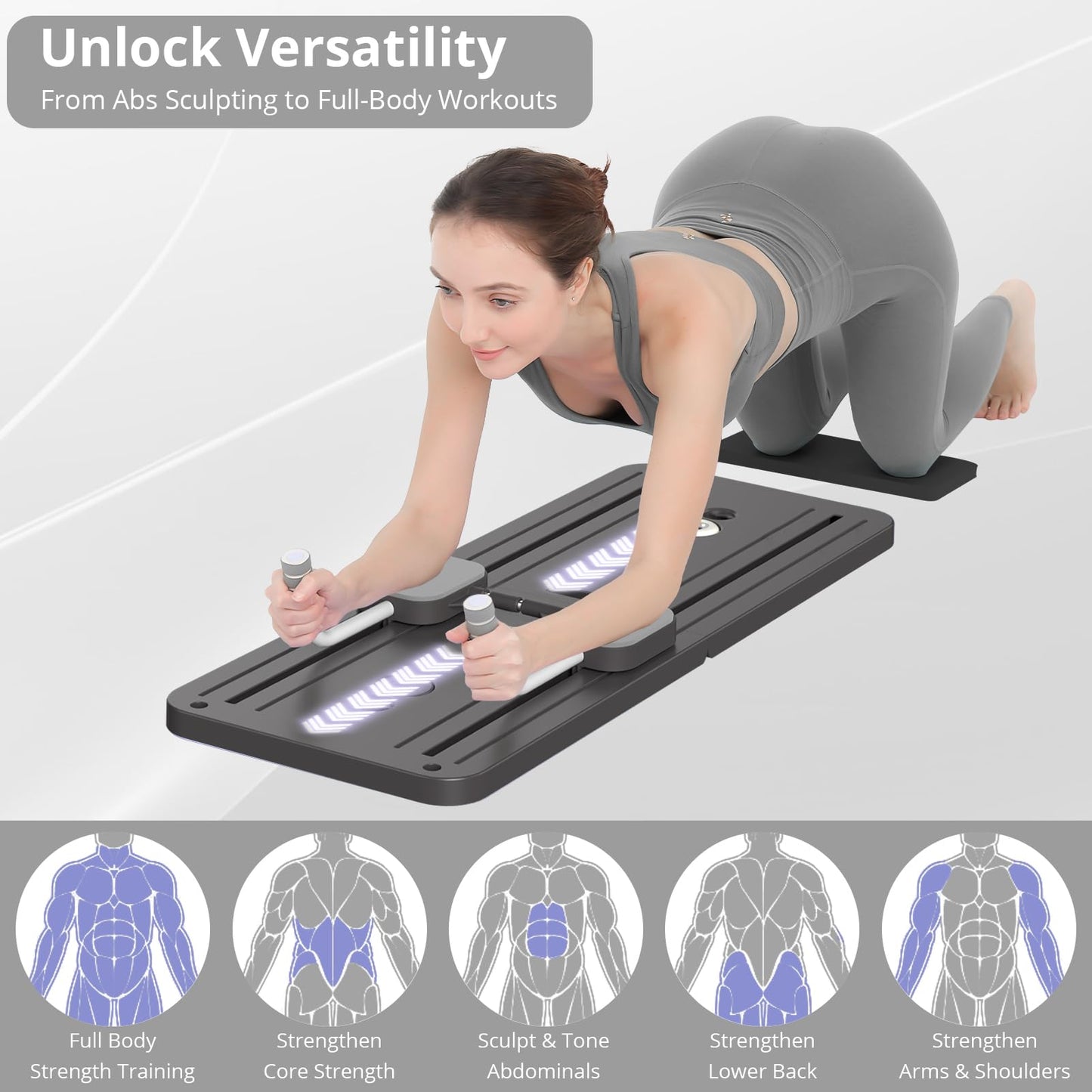 JANUA Pilates Board - Pilates Reformer Set, Multi-Purpose Foldable Pilates Reformer Board for Home, 5 in 1 Pilates Sliding Board (Black)