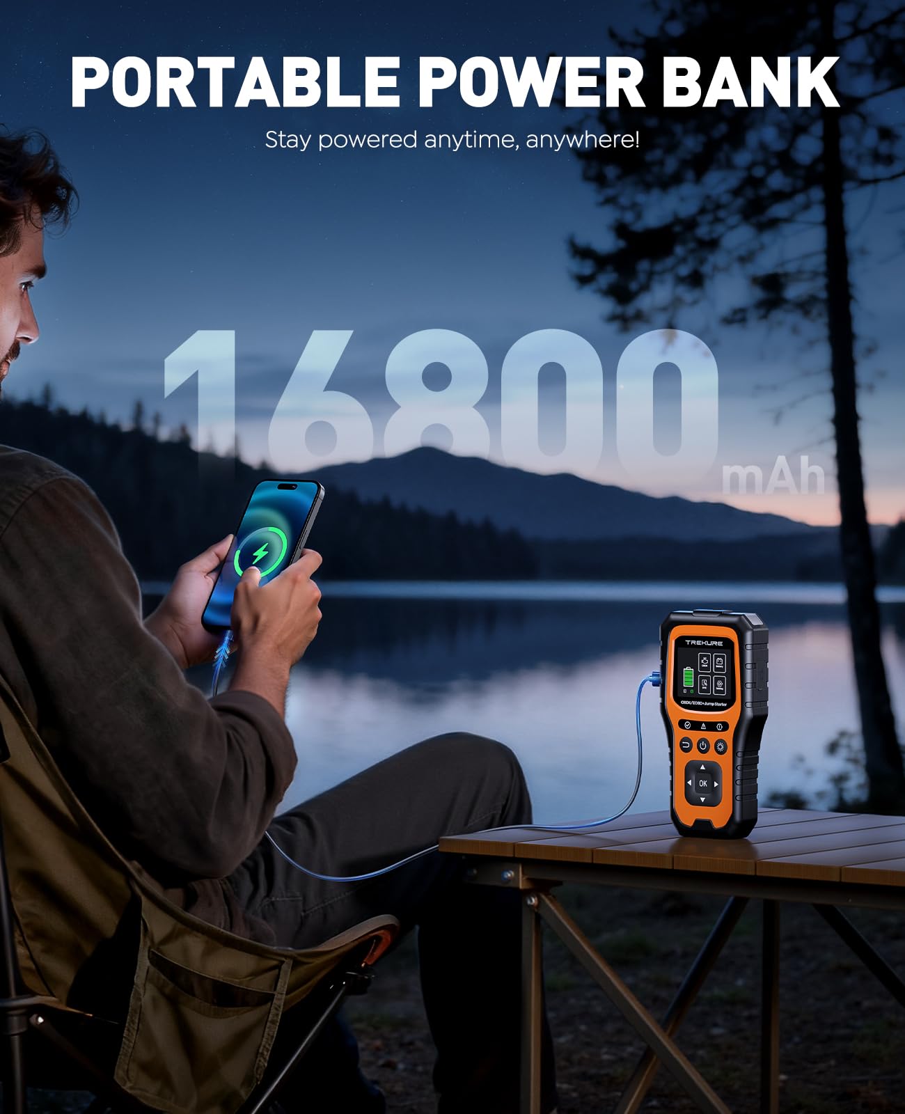 Car Battery Jump Starter with OBD2 Scanner 5000A, Car Battery Jumper Starter Portable (All Gas/10L Diesel), 12V Jump Box Jumper Cables, Code Reader for Check Engine Light, Diagnostic Tool