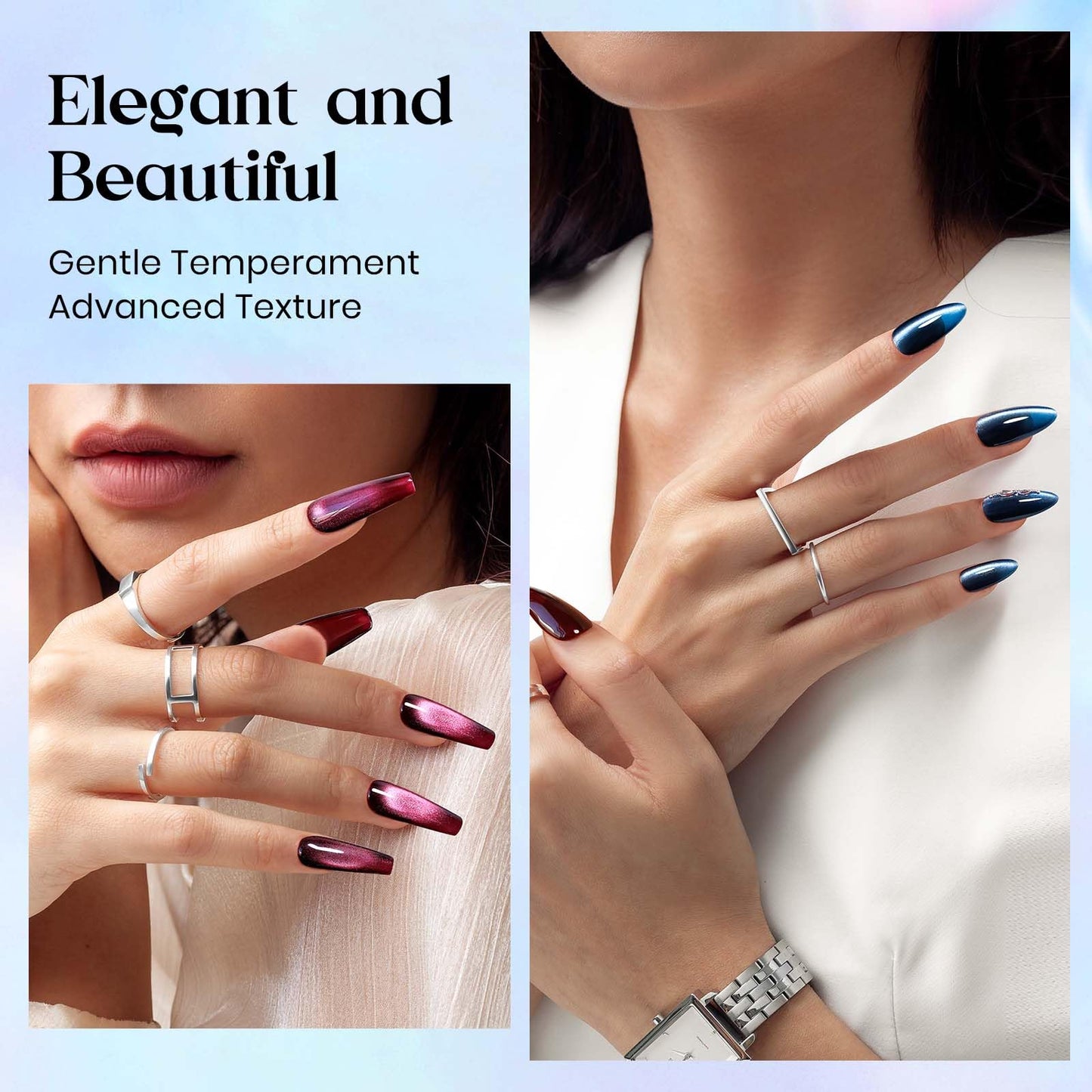 MIZHSE Cat Eye Gel Nail Polish Set, Fall Winter 6 Colors Moonlight Ceramic Magnetic Gel Nail Polish with Magnet Stick, Trendy Glassy Salon Gel Polish Kit Gift Set DIY at Home