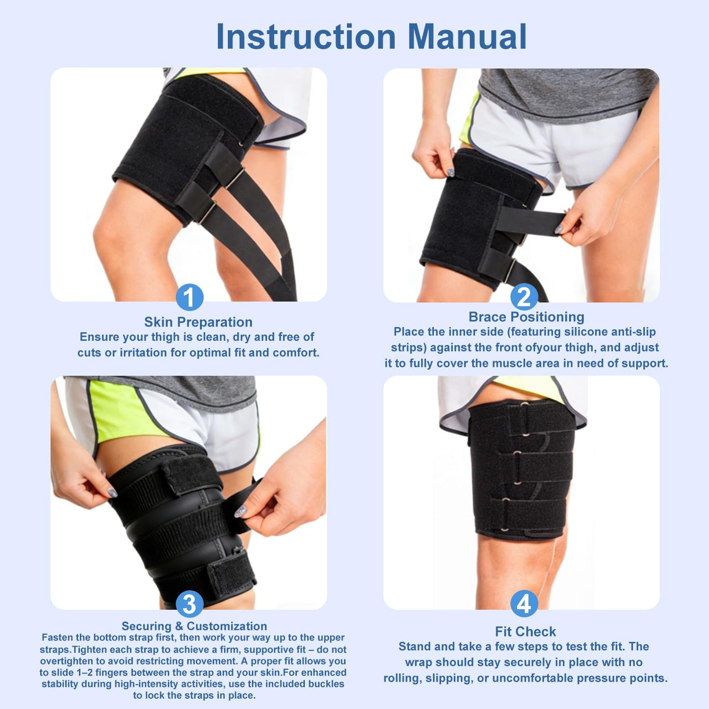 SportEmblema 2026 Upgraded Thigh Compression Sleeve for Men & Women, Sturdier Non-Slip Hamstring Compression Wrap for Quad & Leg Support, Hook and Loop Thigh Brace for Pulled Muscle, Fits 16"-24""-Skin"