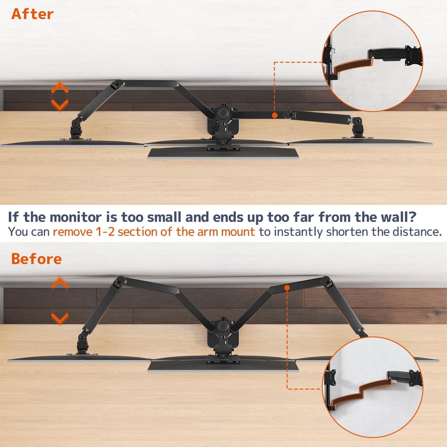 PUTORSEN Quad Monitor Mount for up to 49’’ Ultrawide on Top Bracket and 27’’ Screens on Lower Brackets, Holds up to 44lbs, Quad Monitor Stand with Gas Spring, C-Clamp & Grommet Base