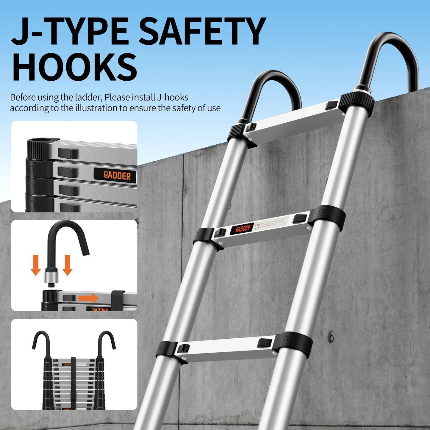 Telescoping Ladder,Aluminum Ladder with stabilizer bar,Lightweight Multi-Purpose Extension Ladder,Heavy Duty 330lbs Max Capacity,Collapsible for RV or Outdoor (16.5FT)