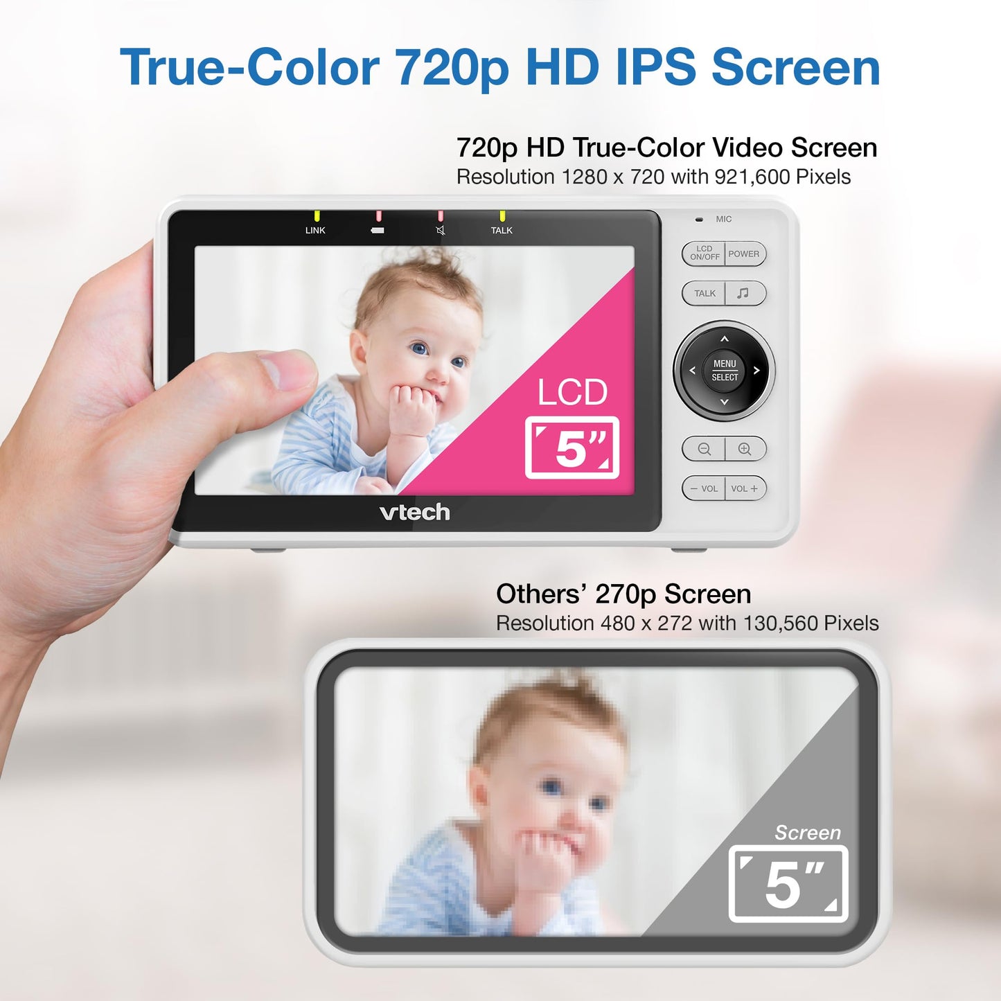 VTech Upgraded Smart WiFi Baby Monitor, 1080p FHD Camera and 5" HD IPS Display, Free App with Motion Video, Sound/Motion Detection and Notifications, Fully Remote Pan-Tilt-Zoom: VM901