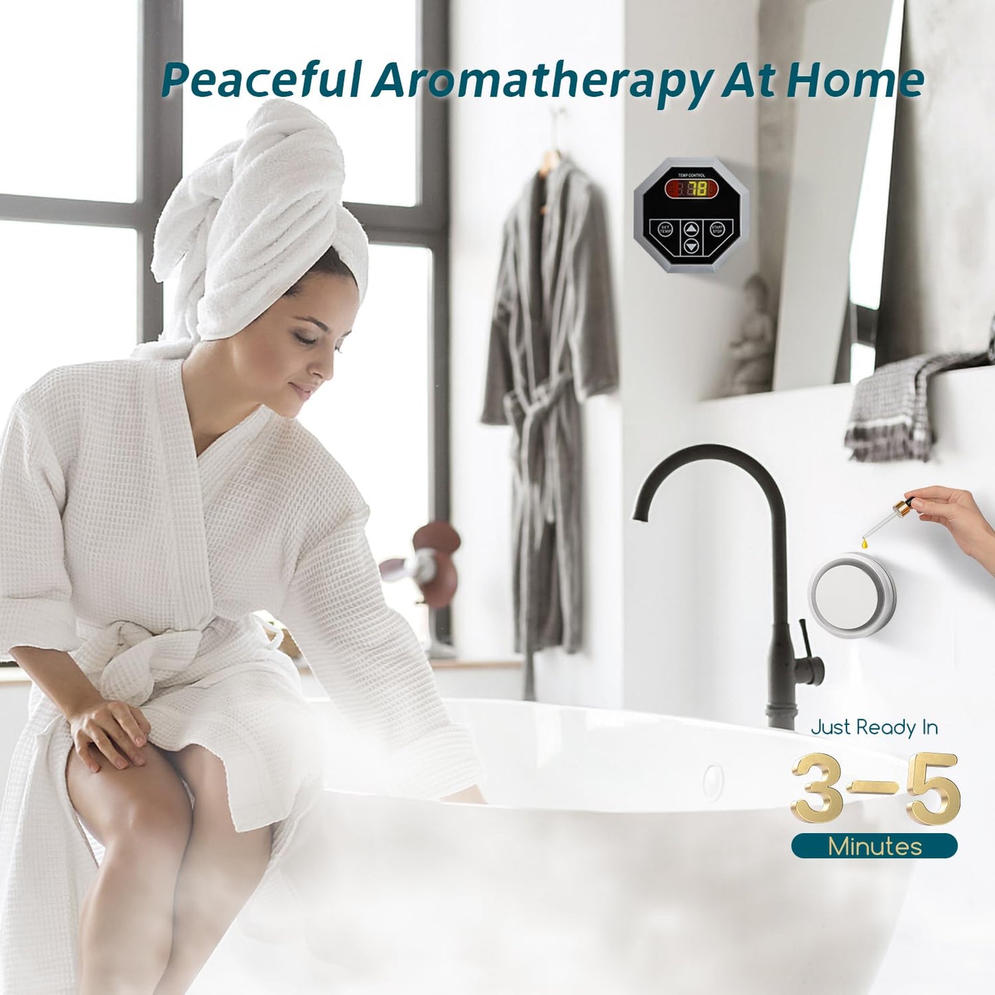 Hapyvergo Steam Shower Generator Kit 4.5KW for Bath Sauna SPA, Aromatherapy Steam Head, Self-draining System, LED Waterproof Controller 77-131℉For Home Commercial Use 220V