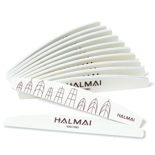 HALMAI 12PCS Nail Files 100/180 Grit, Emery Boards - Reusable Double Sided Professional Manicure Kit, 12-Pack of Nail File Buffers for Natural & Acrylic Nails at Home or Salon